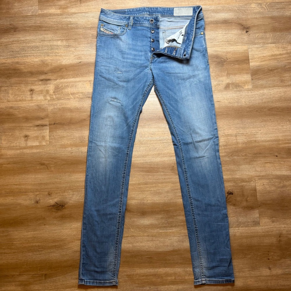Diesel Sleenker Jeans Mens 33x32 Blue Slim Skinny Stretch Denim Distressed 0670K